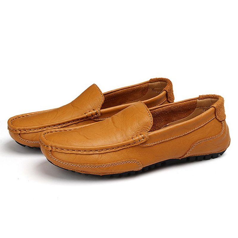 Hombres Piel De Vaca Casual Ligero Suelas Suaves Para Caminar Zapatos Planos