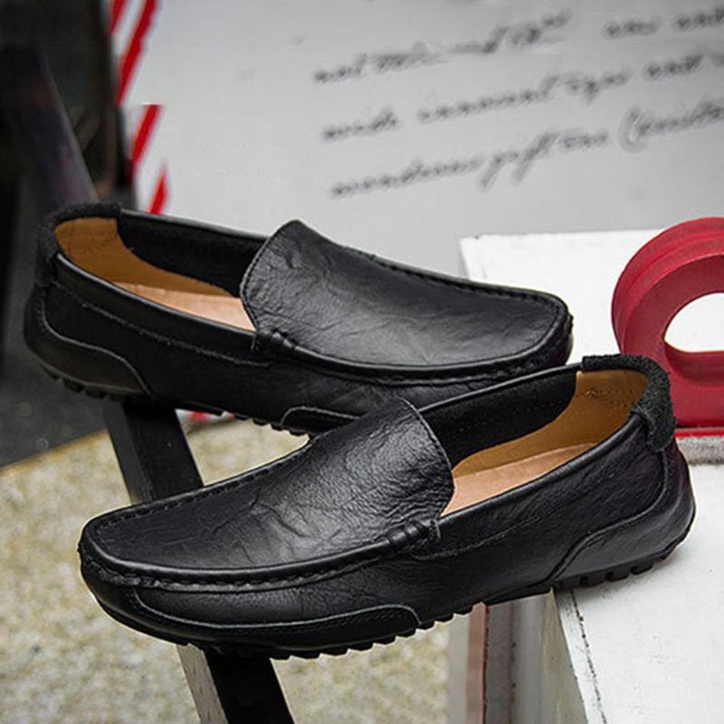 Hombres Piel De Vaca Casual Ligero Suelas Suaves Para Caminar Zapatos Planos