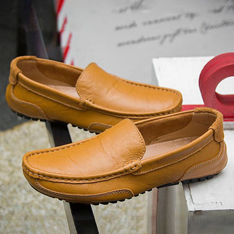 Hombres Piel De Vaca Casual Ligero Suelas Suaves Para Caminar Zapatos Planos