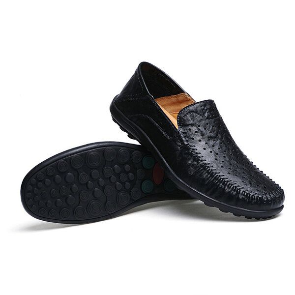 Hombres Pisos Casual Cuero Al Aire Libre Slip-on Hollow Out Flats Zapatos