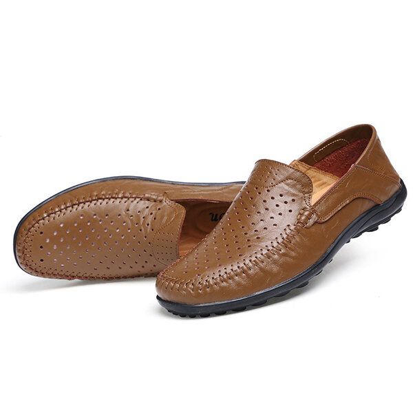 Hombres Pisos Casual Cuero Al Aire Libre Slip-on Hollow Out Flats Zapatos