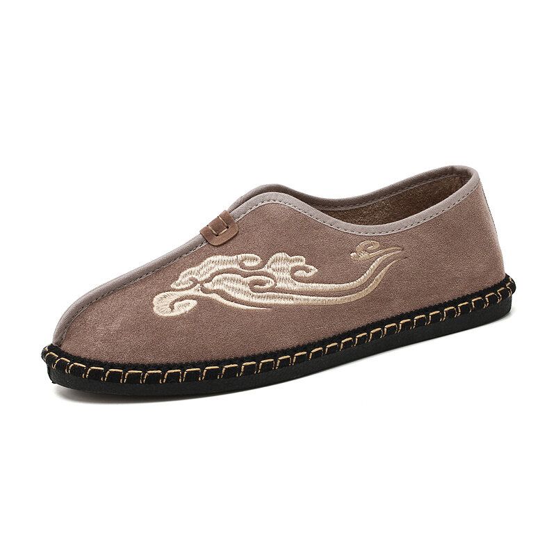 Hombres Retro Bordado Suede Cómodo Slip On Mocasines Zapatos De Conducción Casuales