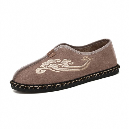 Hombres Retro Bordado Suede Cómodo Slip On Mocasines Zapatos De Conducción Casuales