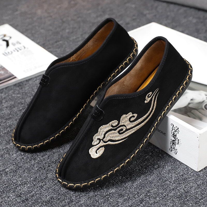 Hombres Retro Bordado Suede Cómodo Slip On Mocasines Zapatos De Conducción Casuales