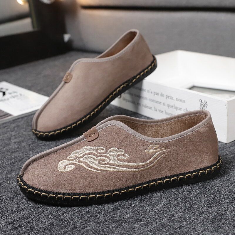 Hombres Retro Bordado Suede Cómodo Slip On Mocasines Zapatos De Conducción Casuales