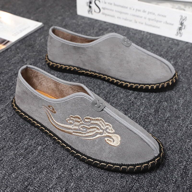 Hombres Retro Bordado Suede Cómodo Slip On Mocasines Zapatos De Conducción Casuales