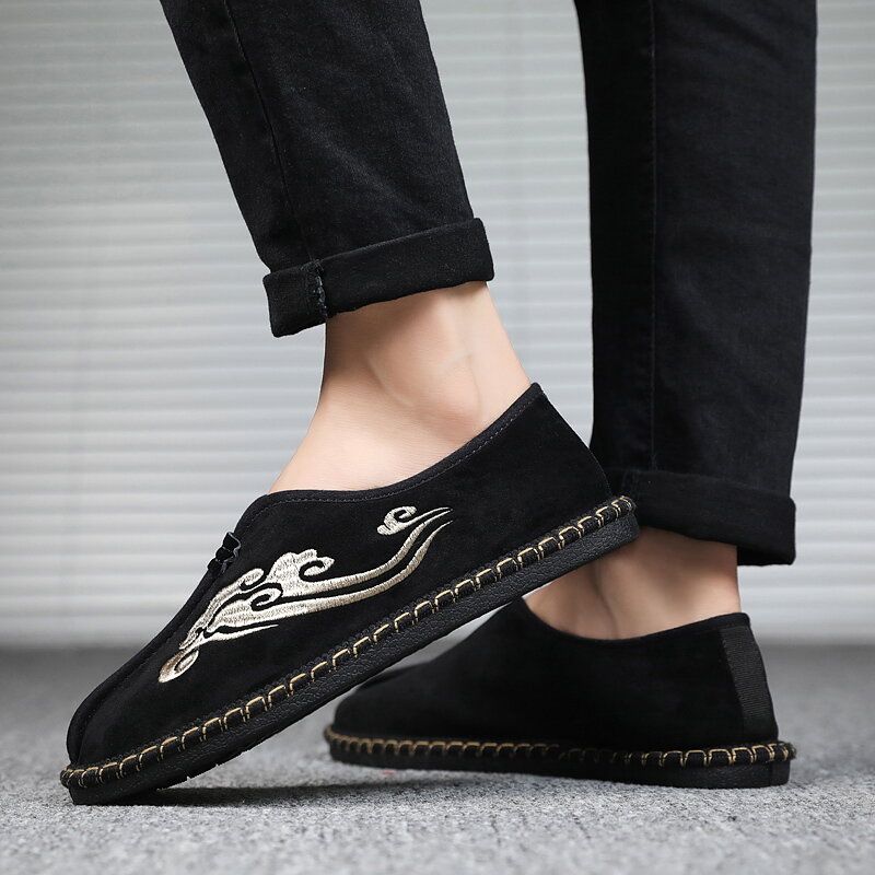 Hombres Retro Bordado Suede Cómodo Slip On Mocasines Zapatos De Conducción Casuales