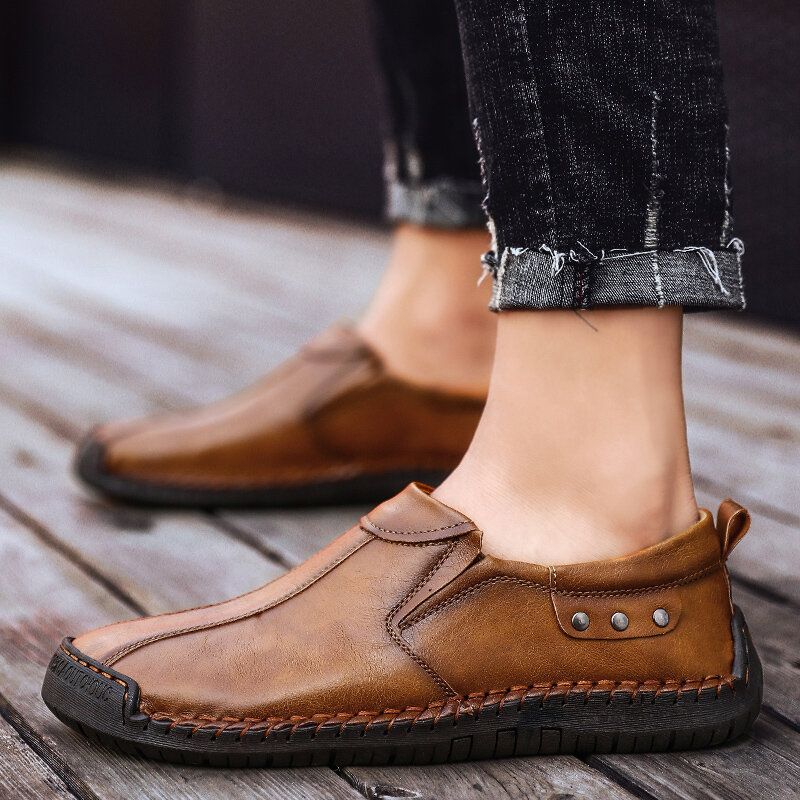 Hombres Retro Microfibra Cuero Antideslizante Suela Suave Resbalón En Zapatos Casuales