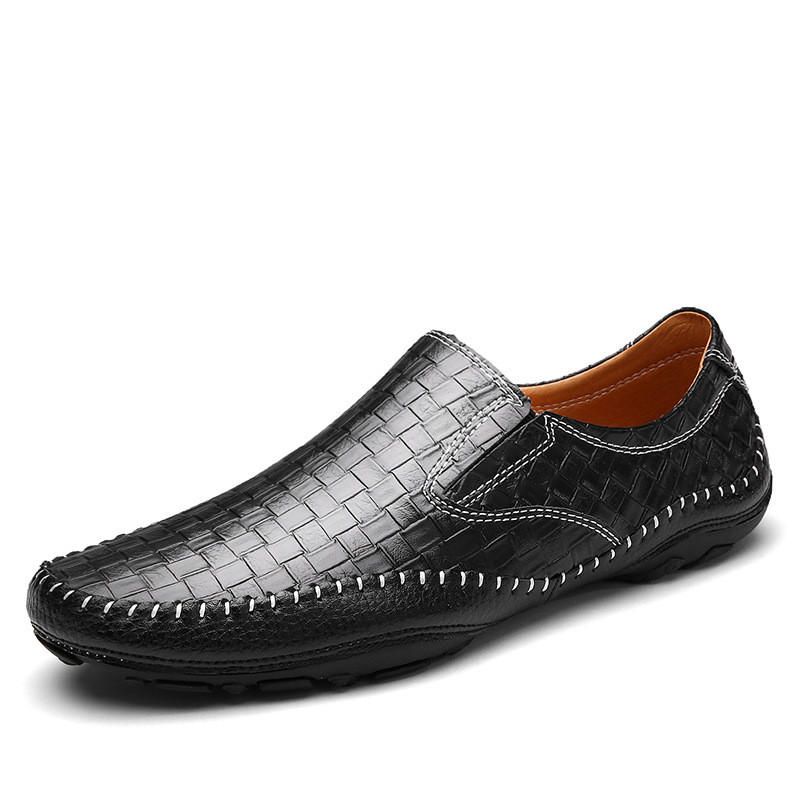 Mocasines Casuales De Estilo Tejido De Cuero Genuino Para Hombre