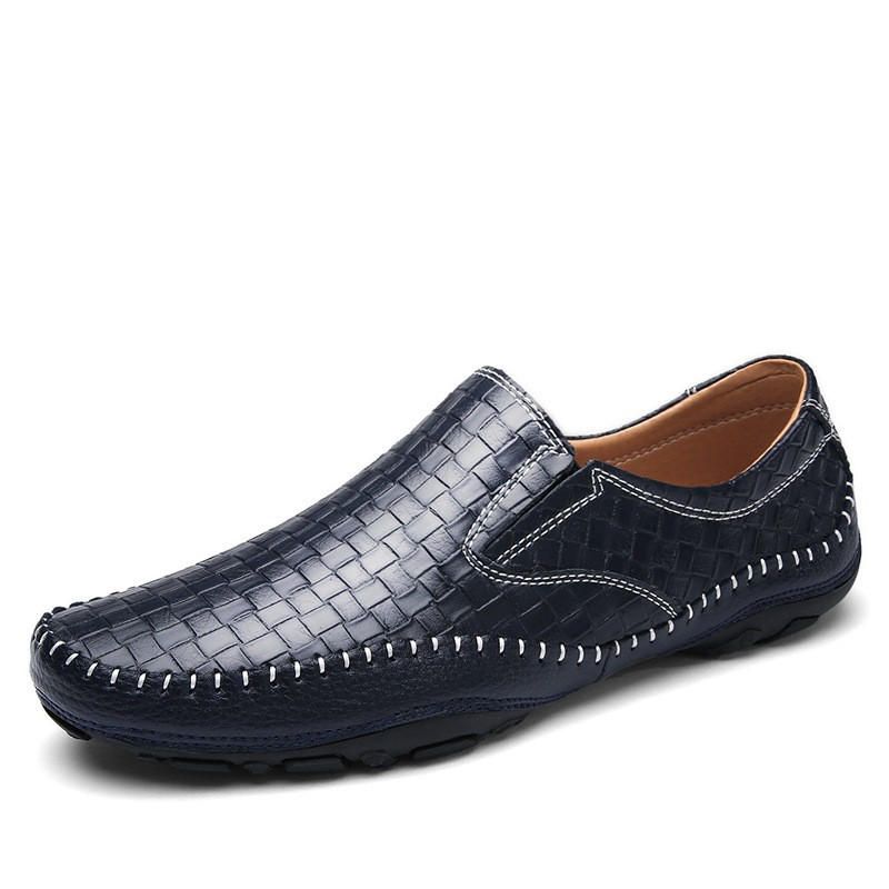 Mocasines Casuales De Estilo Tejido De Cuero Genuino Para Hombre