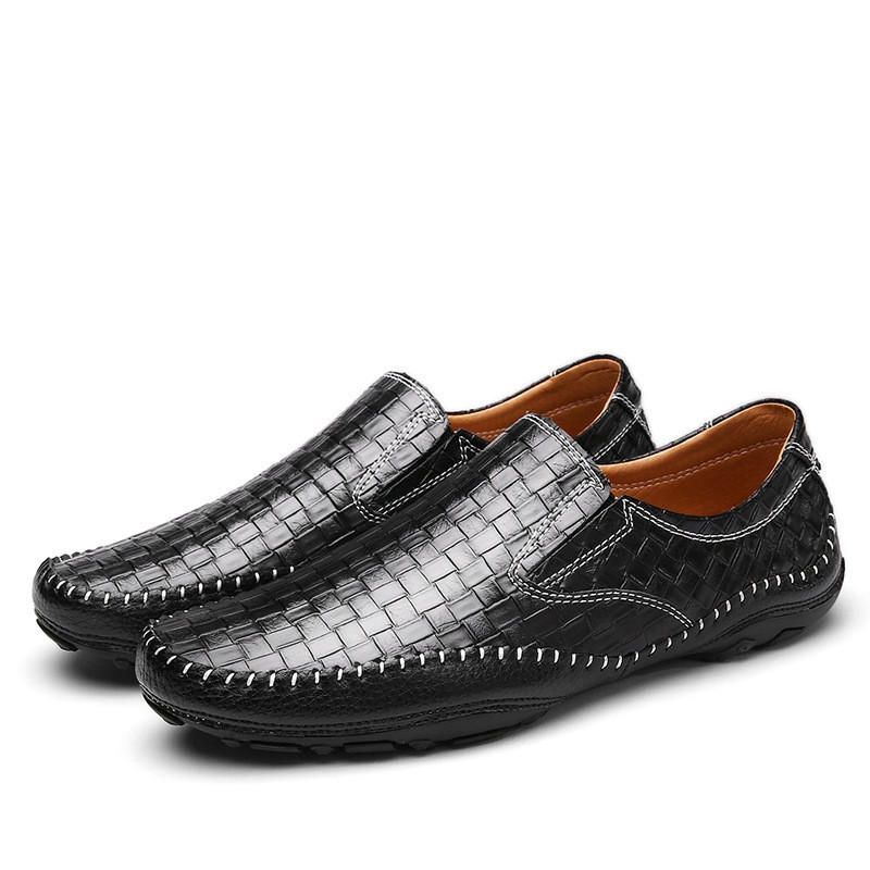 Mocasines Casuales De Estilo Tejido De Cuero Genuino Para Hombre