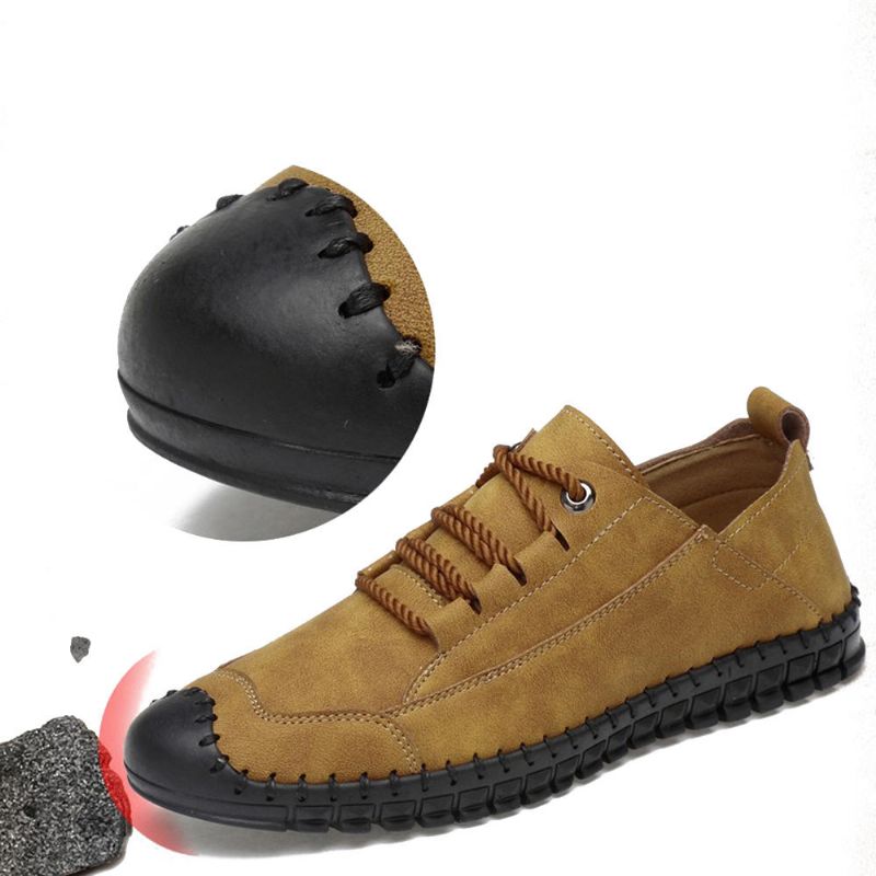 Mocasines Casuales De Microfibra Con Costura A Mano Para Hombre