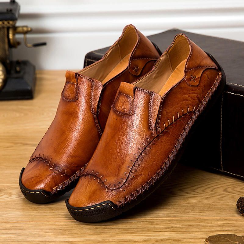 Mocasines Con Puntadas Suaves A Mano Para Hombres De Gran Tamaño