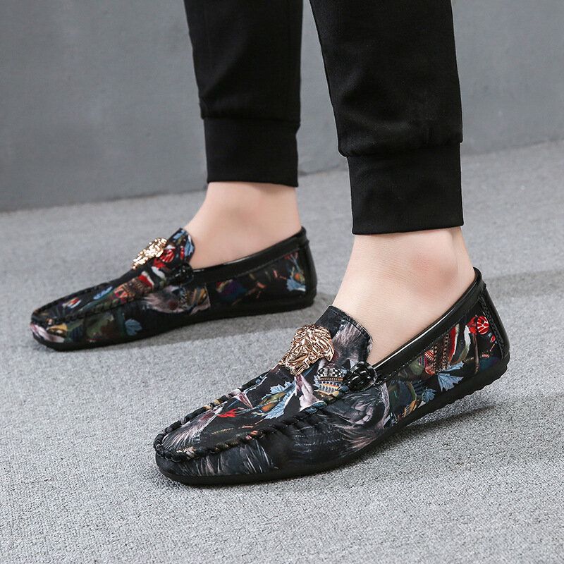 Mocasines De Conducción Casuales Resistentes Al Deslizamiento Con Estampado Floral Para Hombre