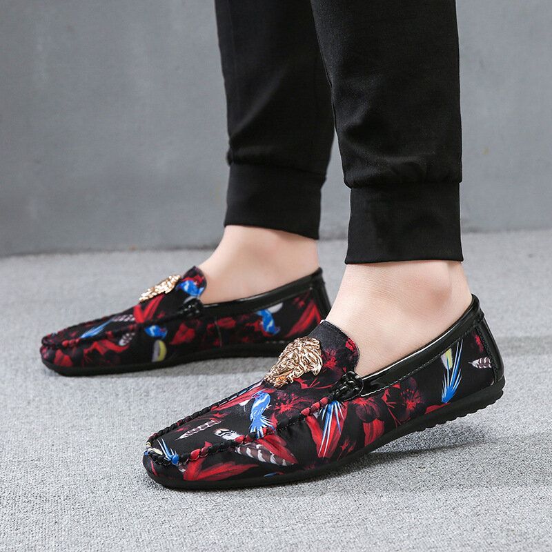 Mocasines De Conducción Casuales Resistentes Al Deslizamiento Con Estampado Floral Para Hombre