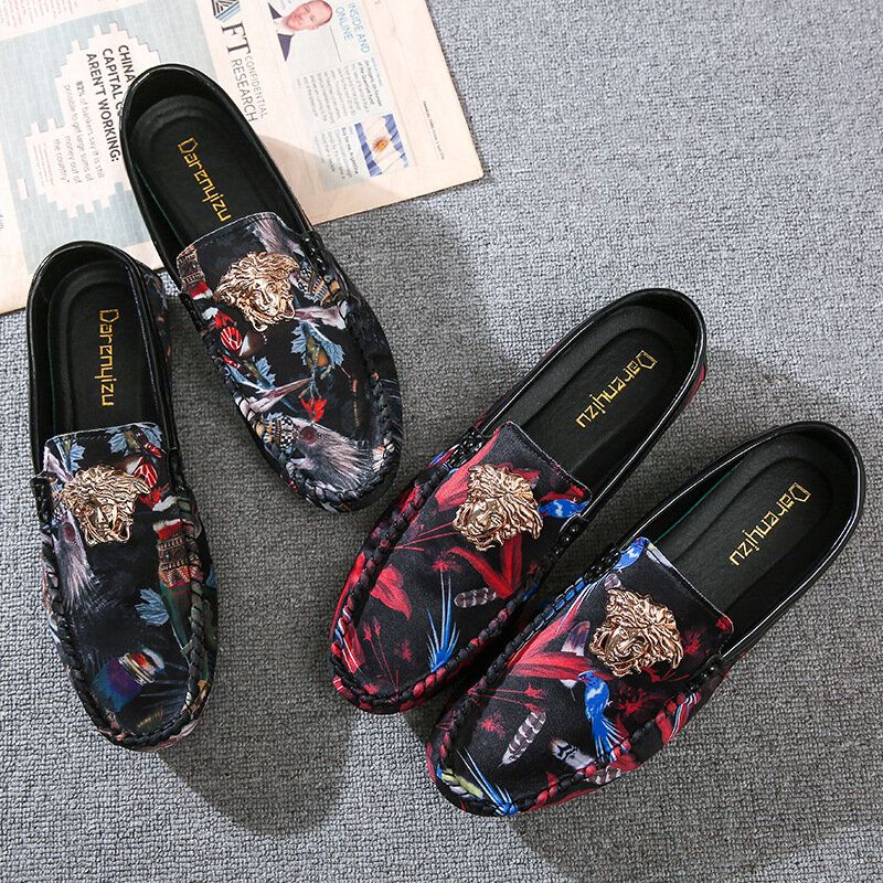 Mocasines De Conducción Casuales Resistentes Al Deslizamiento Con Estampado Floral Para Hombre