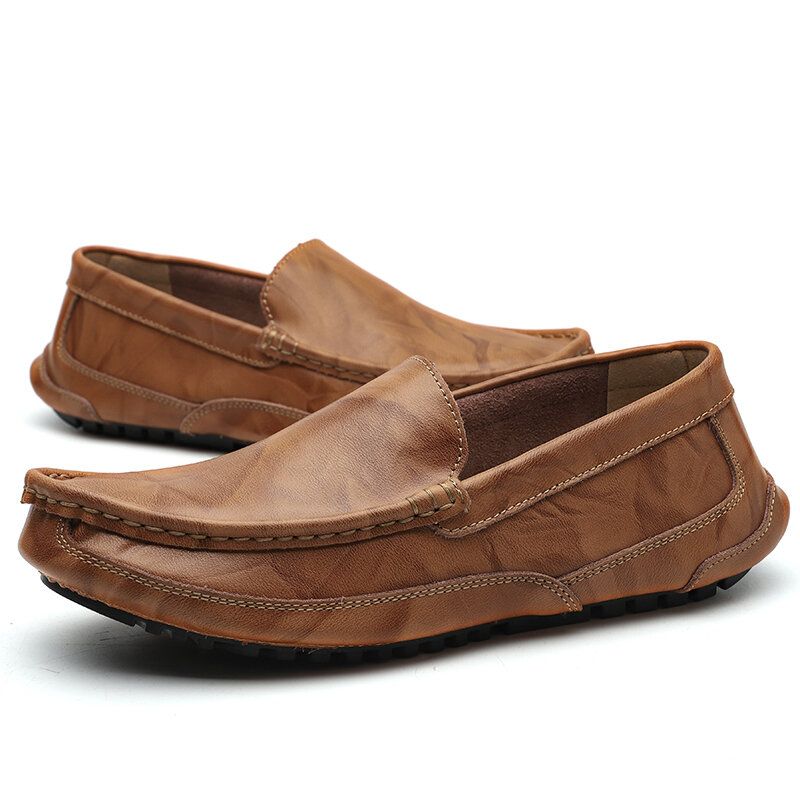 Mocasines De Cuero Cómodos Para Hombre Zapatos Planos Antideslizantes Con Suela Suave Y Deslizamiento Informal