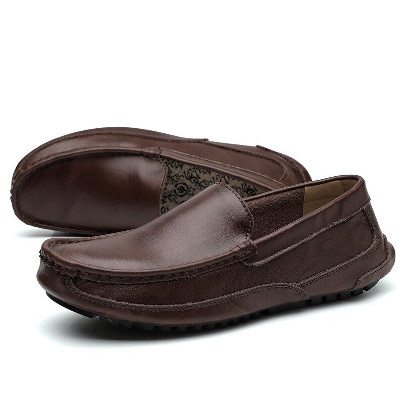 Mocasines De Cuero Cómodos Para Hombre Zapatos Planos Antideslizantes Con Suela Suave Y Deslizamiento Informal