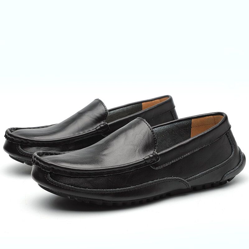 Mocasines De Cuero Cómodos Para Hombre Zapatos Planos Antideslizantes Con Suela Suave Y Deslizamiento Informal