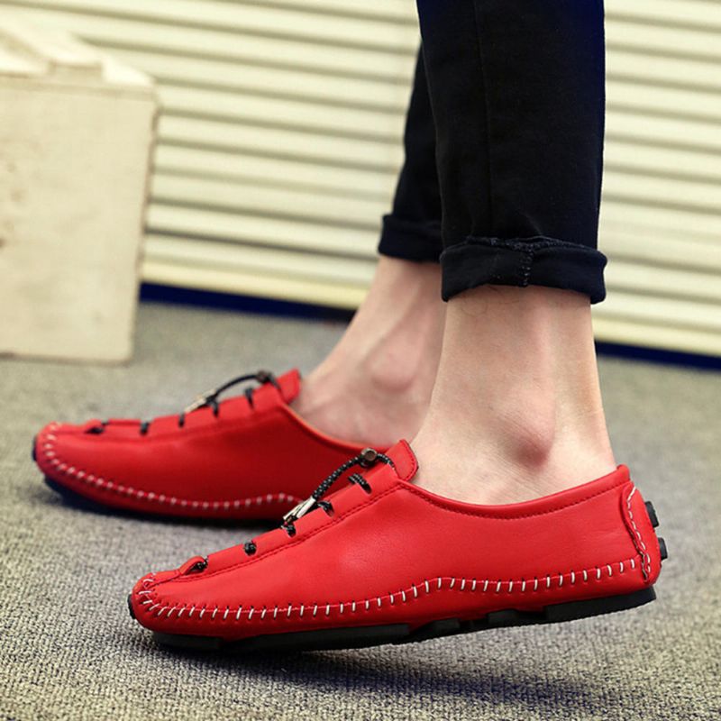 Mocasines De Cuero Con Banda Elástica Ajustable De Suela Suave Para Hombre