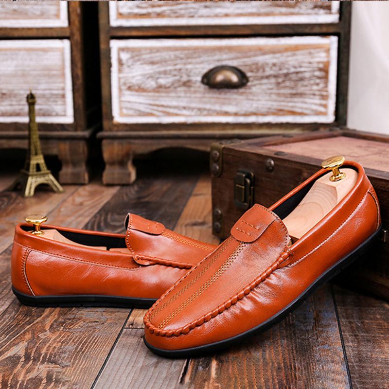 Mocasines De Cuero Con Suela Suave Y Casual Para Hombres Zapatos De Conducción