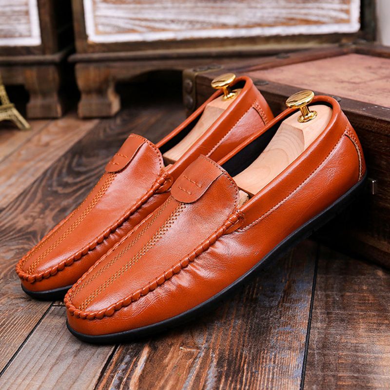 Mocasines De Cuero Con Suela Suave Y Casual Para Hombres Zapatos De Conducción