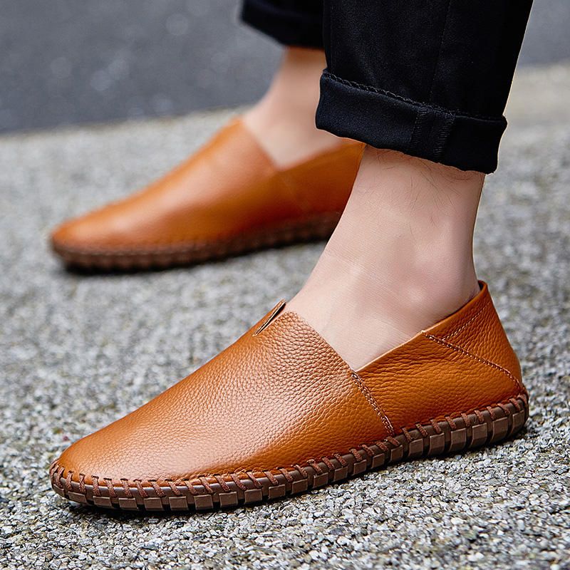 Mocasines De Cuero Genuino De Suela Suave Para Hombres De Gran Tamaño Slip On Flats