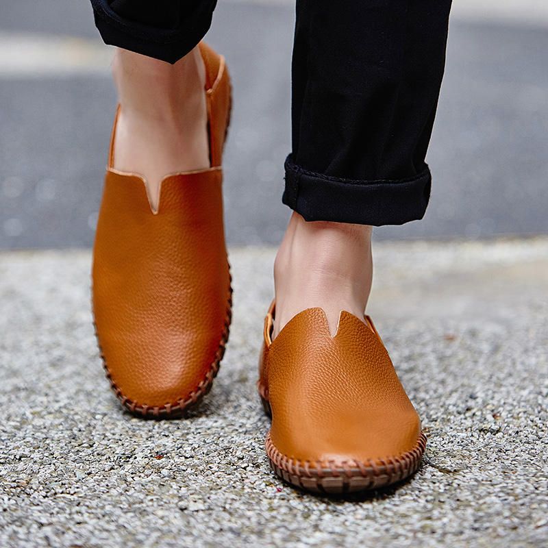 Mocasines De Cuero Genuino De Suela Suave Para Hombres De Gran Tamaño Slip On Flats