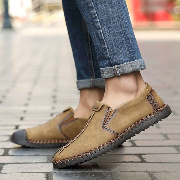 Mocasines De Cuero Suave Para Hombre Mocasines Con Costuras A Mano