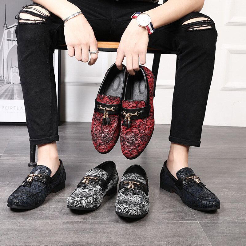 Mocasines Informales De Cuero Suave Con Estampado Floral De Moda Para Hombre