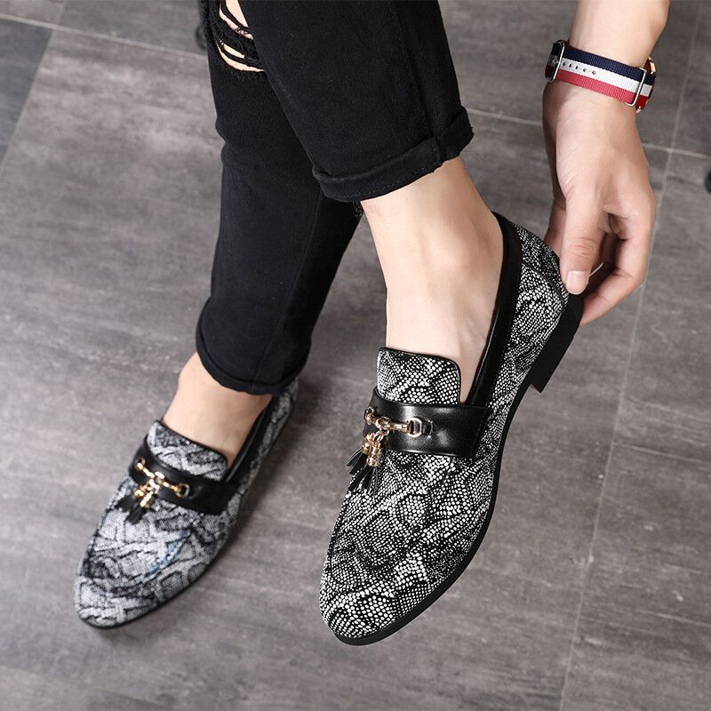 Mocasines Informales De Cuero Suave Con Estampado Floral De Moda Para Hombre