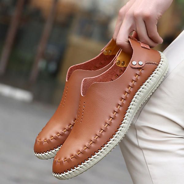 Mocasines Planos Cómodos De Cuero Genuino Suave Para Hombre