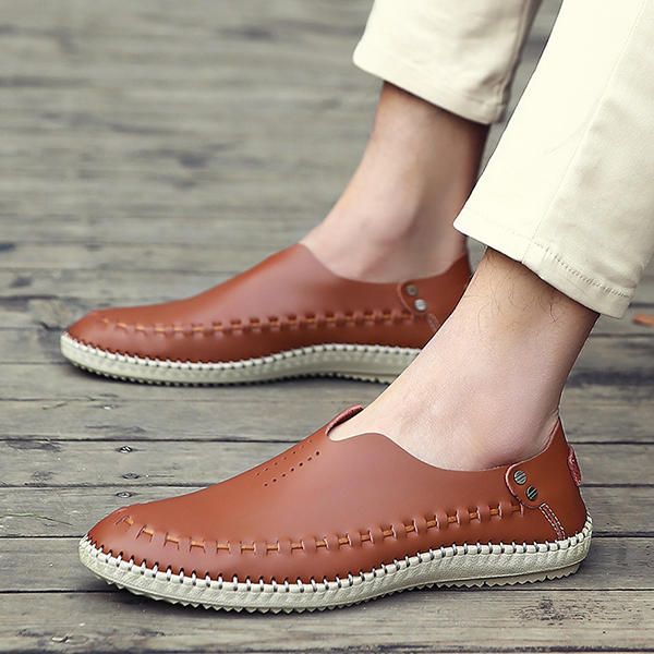 Mocasines Planos Cómodos De Cuero Genuino Suave Para Hombre