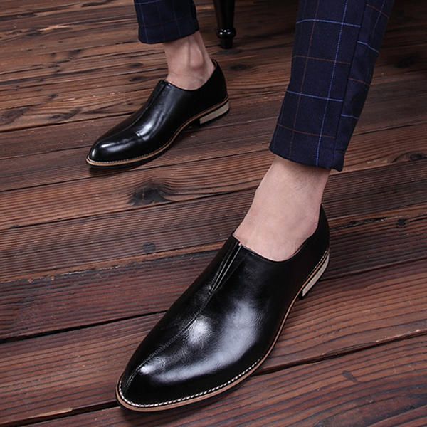 Mocasines Planos De Cuero Genuino Cómodos De Negocios Informales Para Hombres Slip On Oxfords