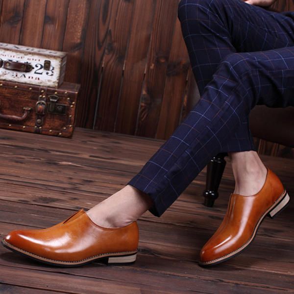 Mocasines Planos De Cuero Genuino Cómodos De Negocios Informales Para Hombres Slip On Oxfords