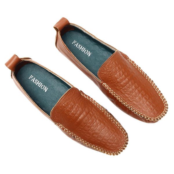 Mocasines Planos Hechos A Mano Con Punta De Mocasín De Cuero Genuino Suave Para Hombre Zapatos De Conducción