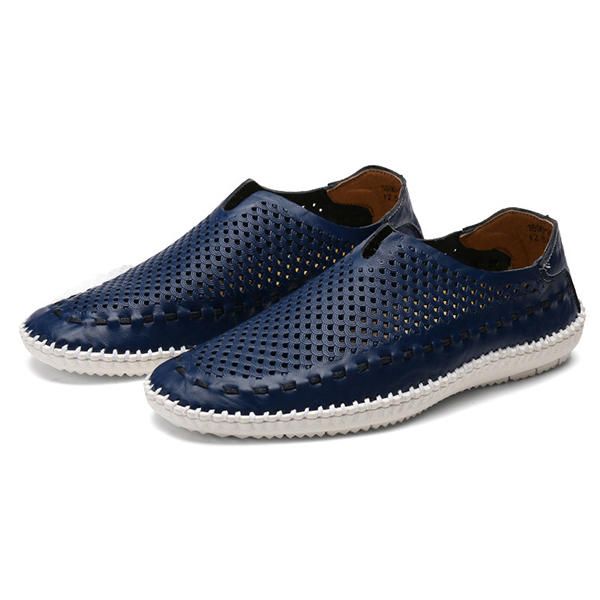 Mocasines Planos Transpirables Con Costura Suave A Mano Para Hombre