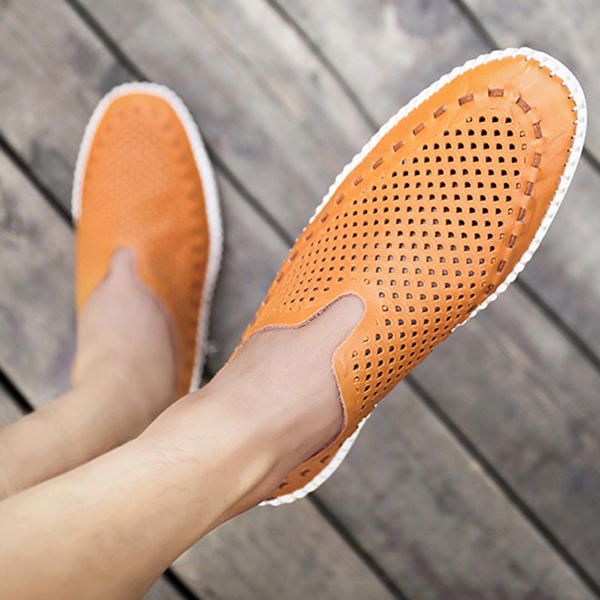 Mocasines Planos Transpirables Con Costura Suave A Mano Para Hombre