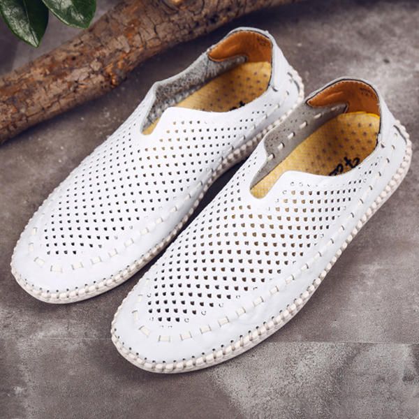 Mocasines Planos Transpirables Con Costura Suave A Mano Para Hombre