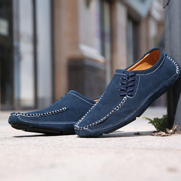 Mocasines Suaves De Gamuza Con Cordones Para Exteriores Informales Planos Para Hombres