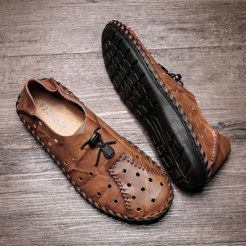 Mocasines Transpirables Con Banda Elástica Hueca Suave Informal Para Hombre