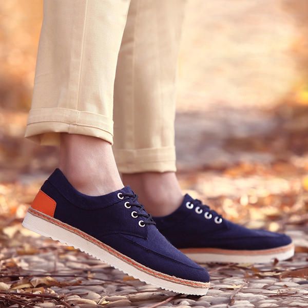 Zapatillas De Deporte Para Hombre Lona Causal Deporte Al Aire Libre Zapatos Cómodos Planos Oxfords