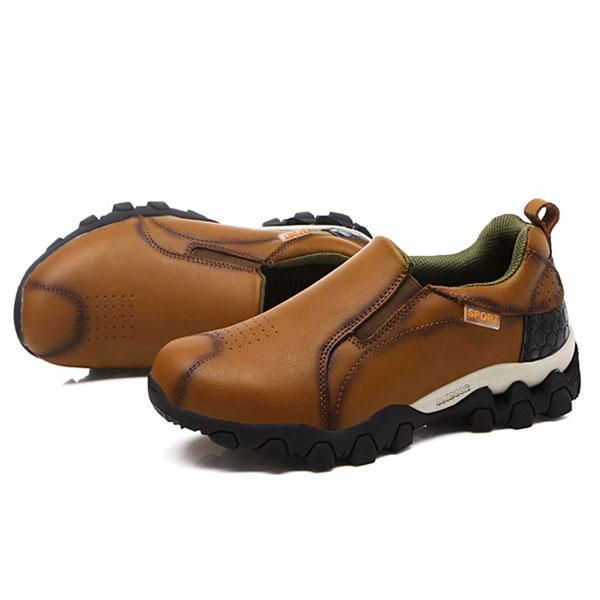 Zapatillas De Deporte Sin Cordones Con Banda Elástica De Suela Exterior Resistente Al Desgaste De Cuero Genuino Para Hombre