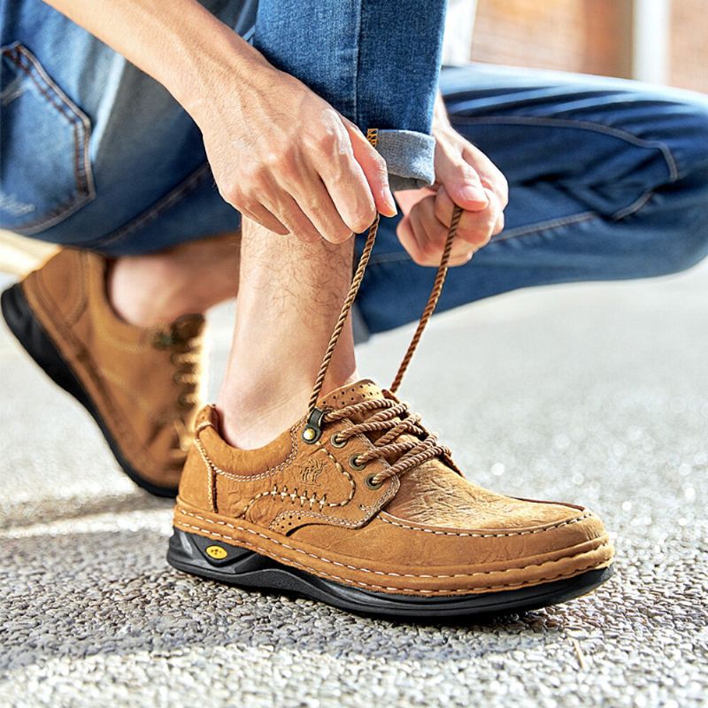 Zapatos Casuales Al Aire Libre Cómodos Antideslizantes De Piel De Vaca Esmerilada Para Hombres