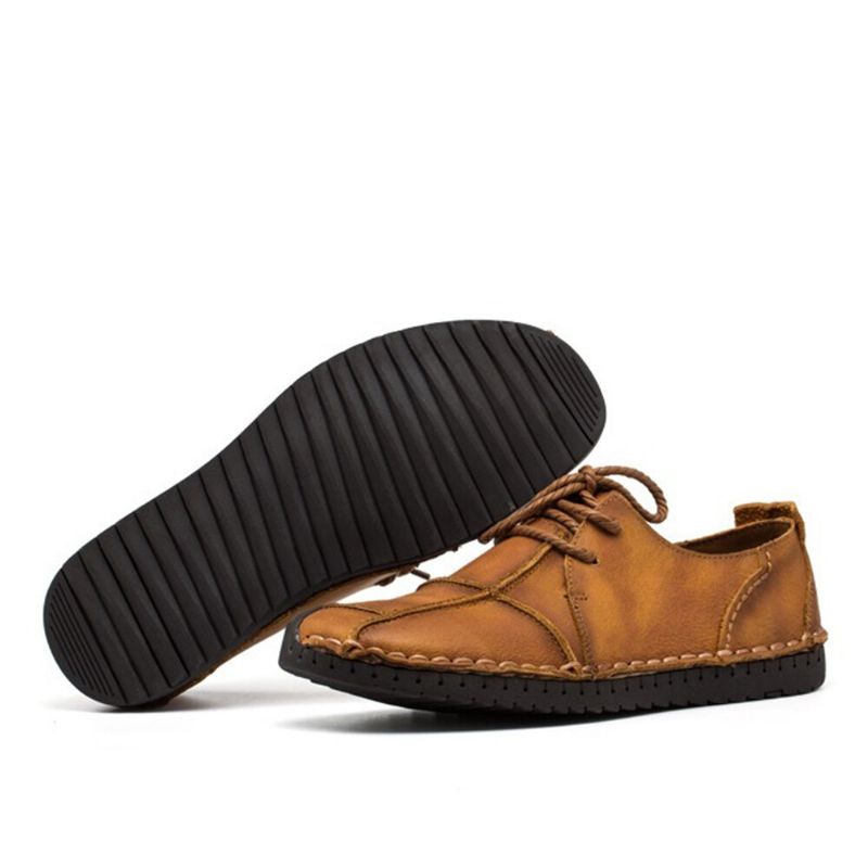 Zapatos Casuales Antideslizantes De Cuero De Microfibra Cosidos A Mano Retro Con Punta De Gorra Para Hombre