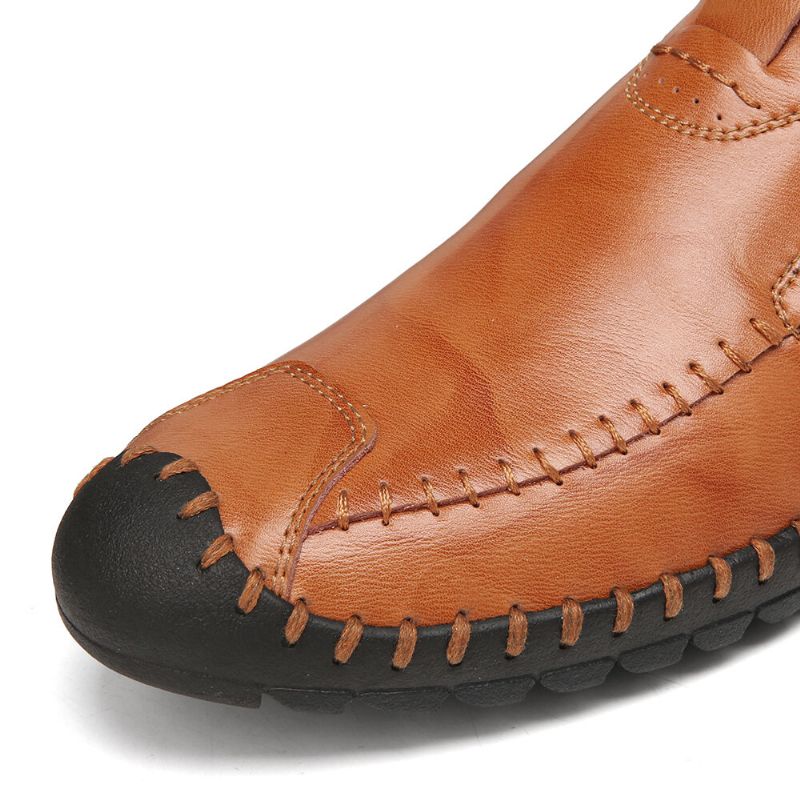 Zapatos Casuales Antideslizantes Antideslizantes De Cuero De Piel De Vacuno Cosidos A Mano Para Hombres