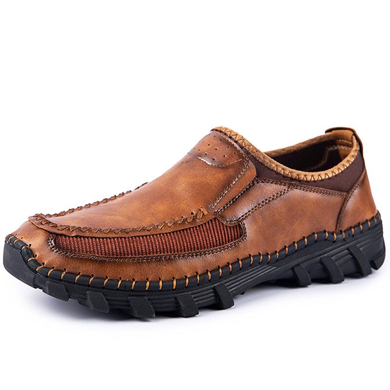 Zapatos Casuales Antideslizantes De Suela Suave Con Costura A Mano De Microfibra Para Hombre