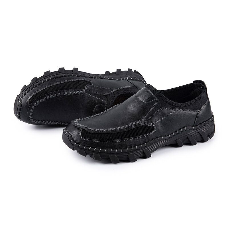 Zapatos Casuales Antideslizantes De Suela Suave Con Costura A Mano De Microfibra Para Hombre