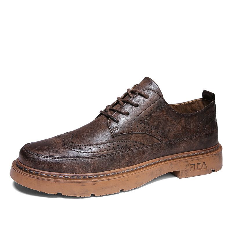 Zapatos Casuales Brogue Antideslizantes De Cuero De Microfibra Vintage Para Hombre