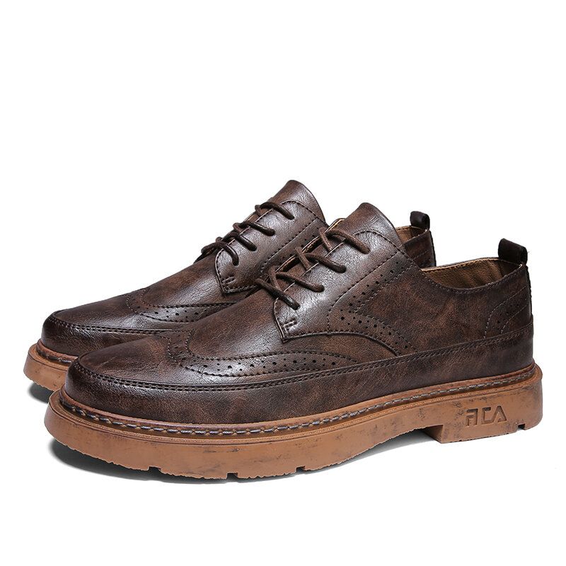 Zapatos Casuales Brogue Antideslizantes De Cuero De Microfibra Vintage Para Hombre